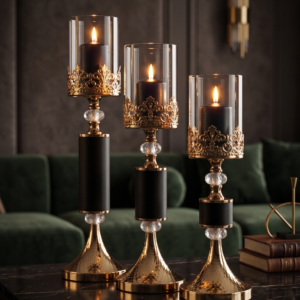 Gold Crystal Candle Holder Set