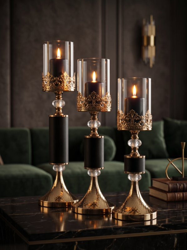 Gold Crystal Candle Holder Set
