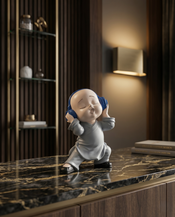 Cool Baby Monk with Headphones Sculpture
