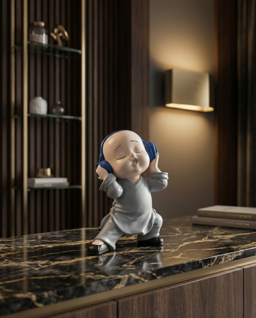 Cool Baby Monk with Headphones Sculpture