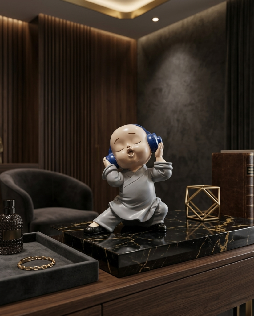 Cool Baby Monk with Headphones Sculpture