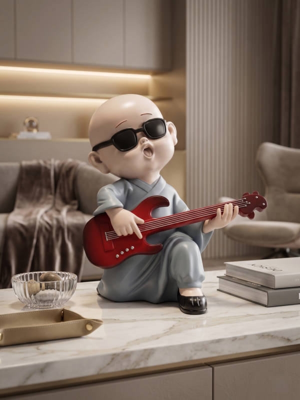 Cool Baby Monk Guitar Sculpture