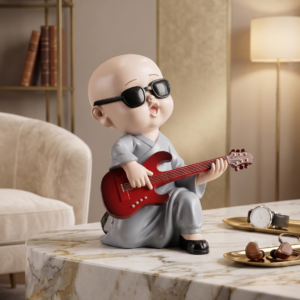 Cool Baby Monk Guitar Sculpture