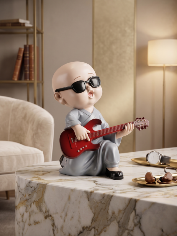 Cool Baby Monk Guitar Sculpture