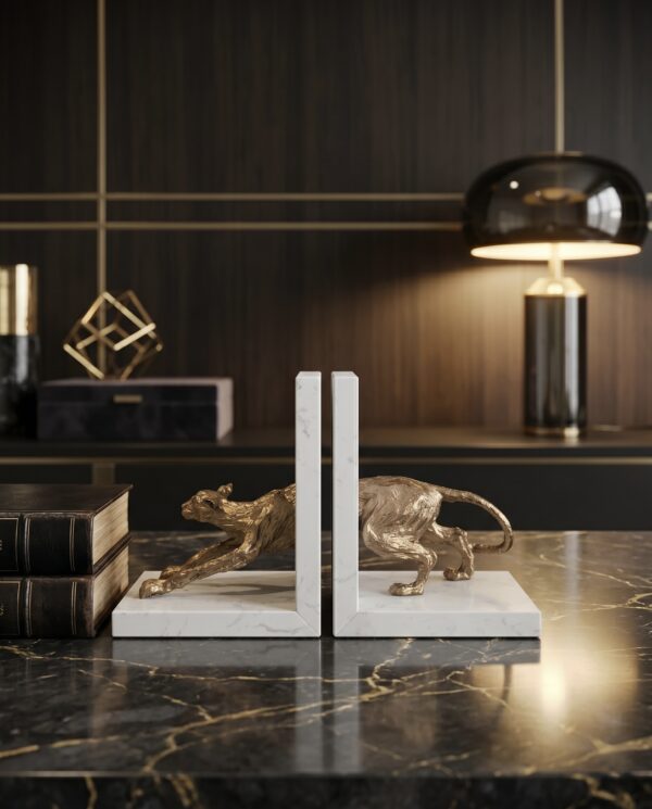 Golden Cheetah Bookend Statue