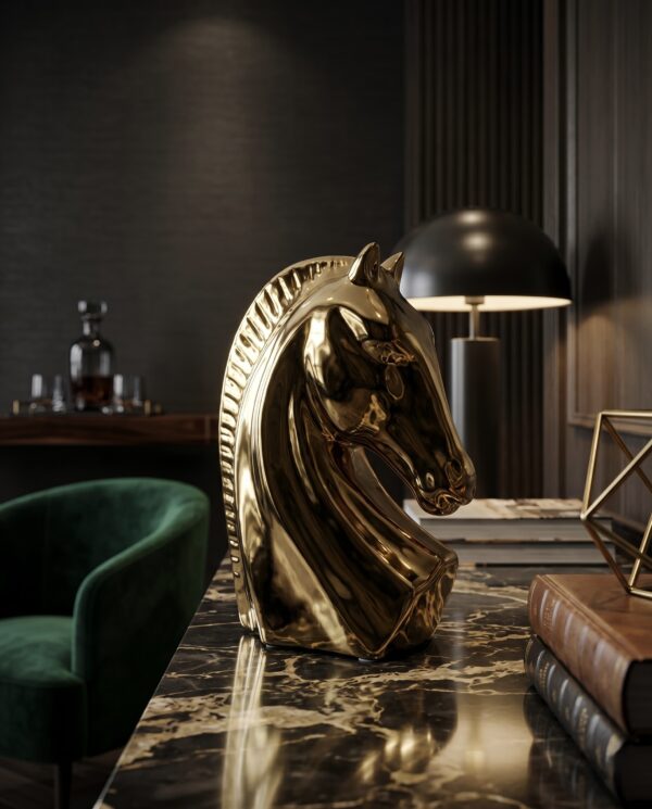 Regal Golden Horse Head Sculpture