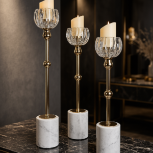 Luxe Crystal & Marble Candle Holder Set
