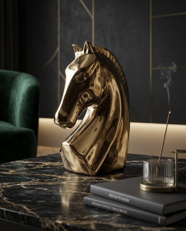 Regal Golden Horse Head Sculpture